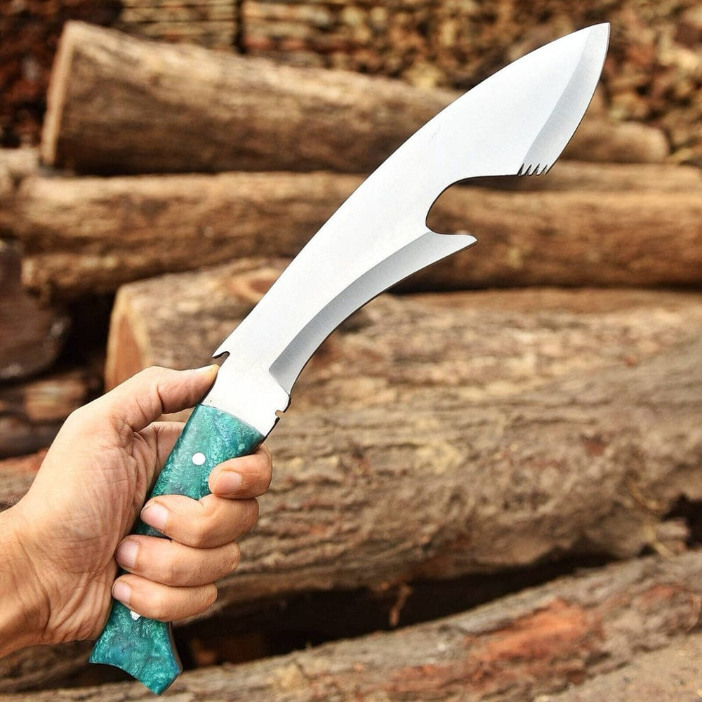 Fixed Blade Knife Tactical Gurkha Kukri Engraved Sheath Shark Fish Design Hurting Knife Best Gift Ever 1