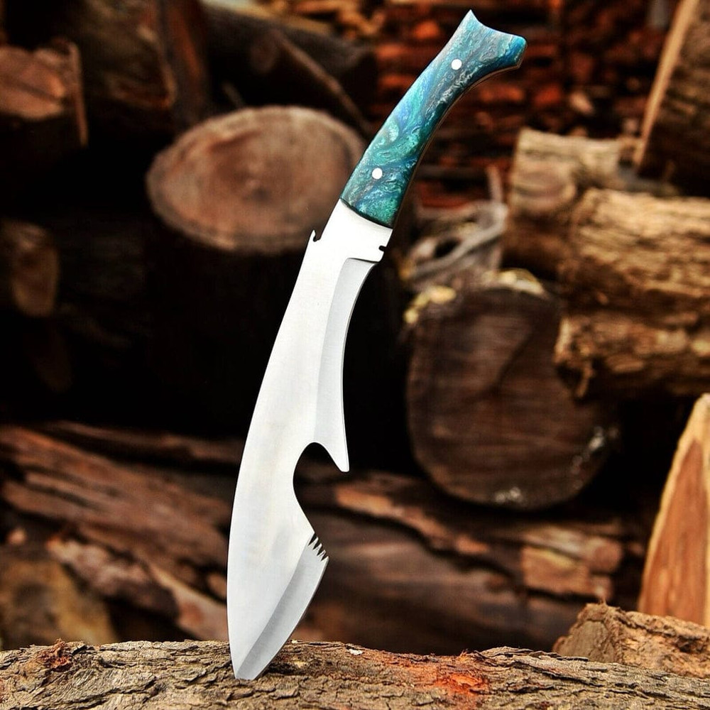 Fixed Blade Knife Tactical Gurkha Kukri Engraved Sheath Shark Fish Design Hurting Knife Best Gift Ever 3