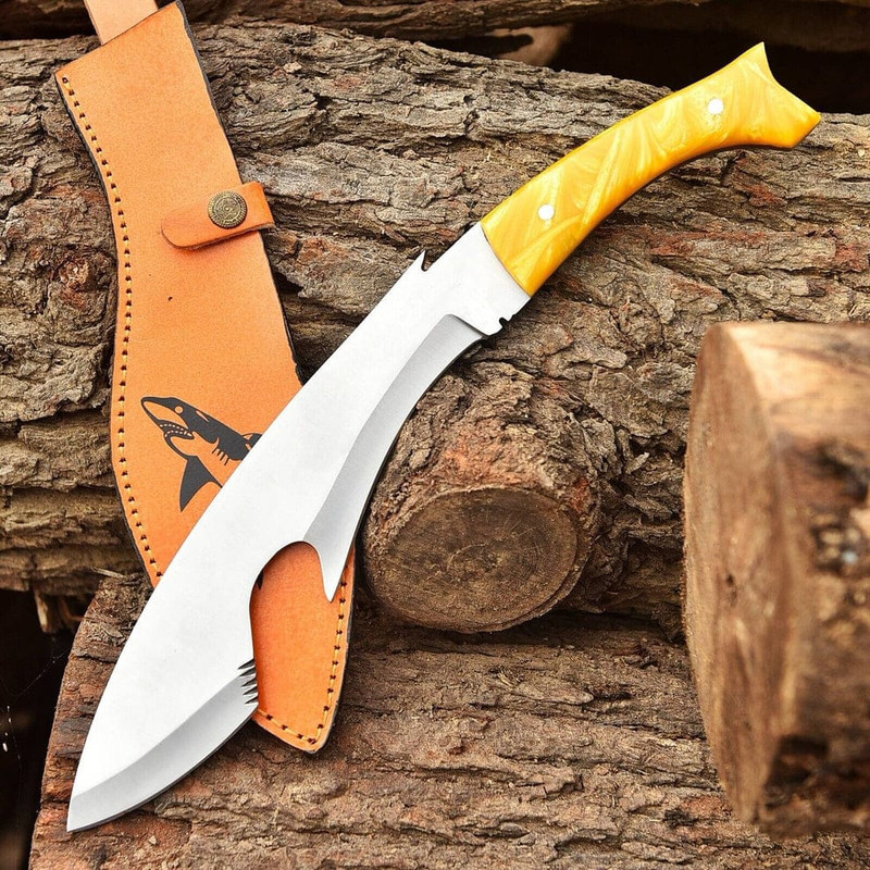 Fixed Blade Knife Tactical Gurkha Kukri Engraved Sheath Shark Fish Design Fixed Blade Knife Best Gift Ever 0