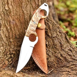 premium quality handmade skinner knife with leather sheath, sheep horn handle, hunting knife, best gift ever