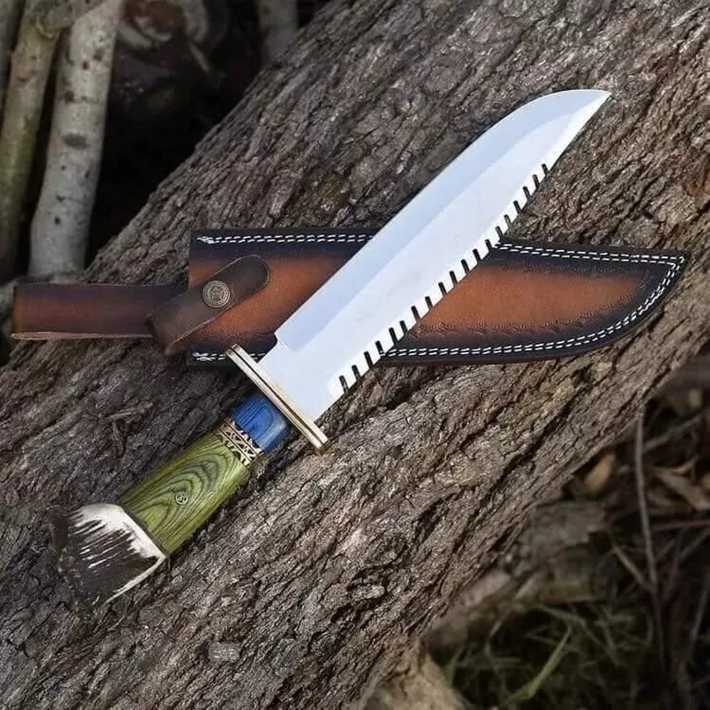 Custom Handmade D2 Steel Stag Horn Handle Hunting Bowie Knife With Leather Sheath Best Gift 1