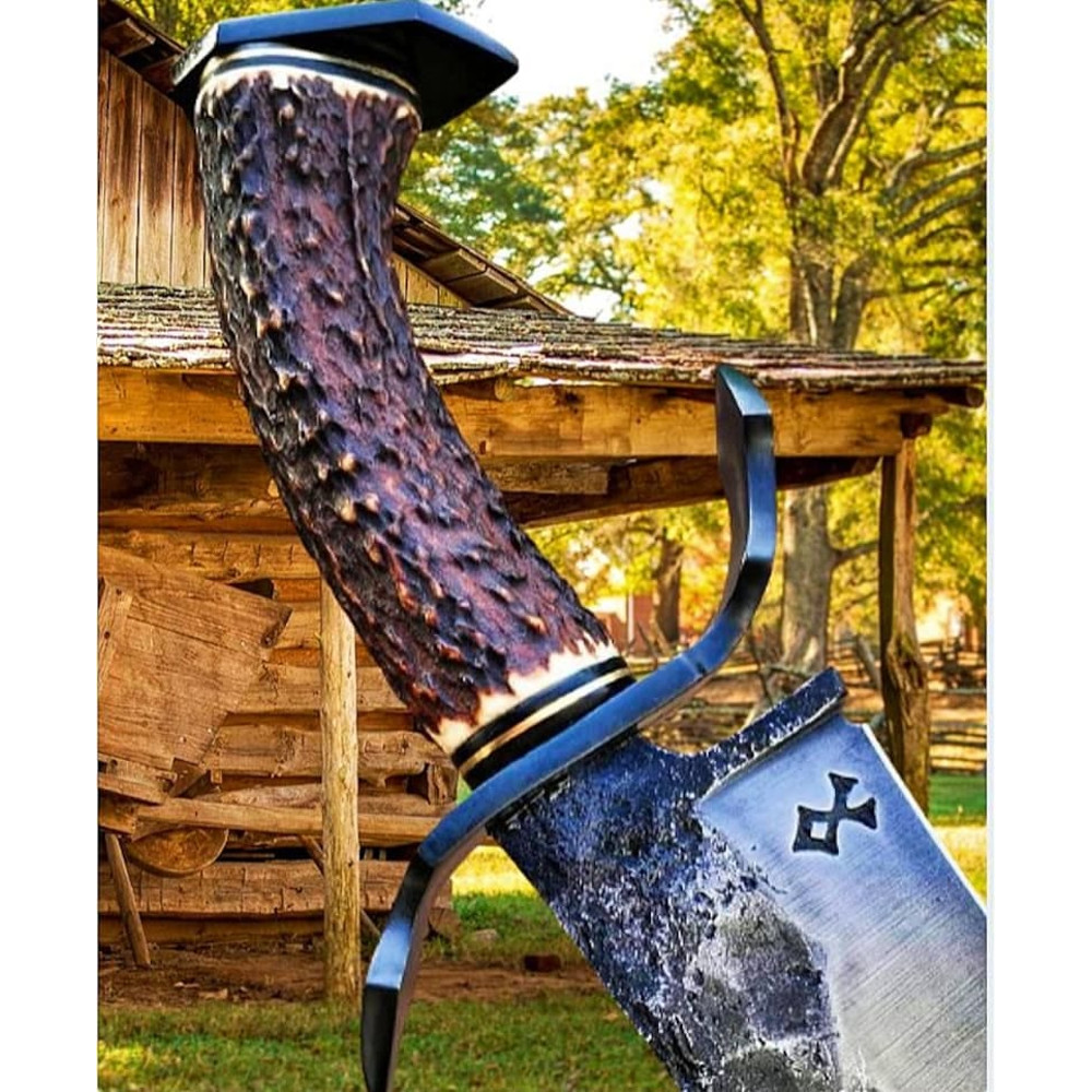 J2 Steel Knives Handmade Knives 18 StagAntler Handle J2 Steel Forged Knife Engraved Knife Camping Hunting Bowie 5