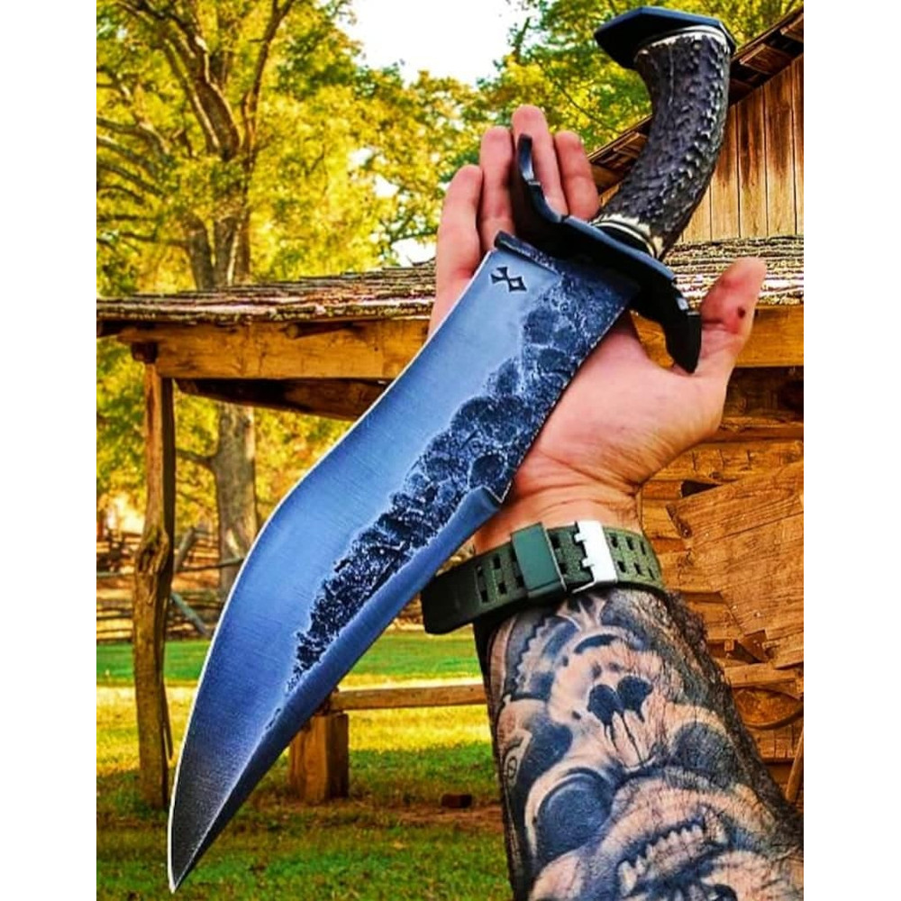 J2 Steel Knives Handmade Knives 18 StagAntler Handle J2 Steel Forged Knife Engraved Knife Camping Hunting Bowie 4