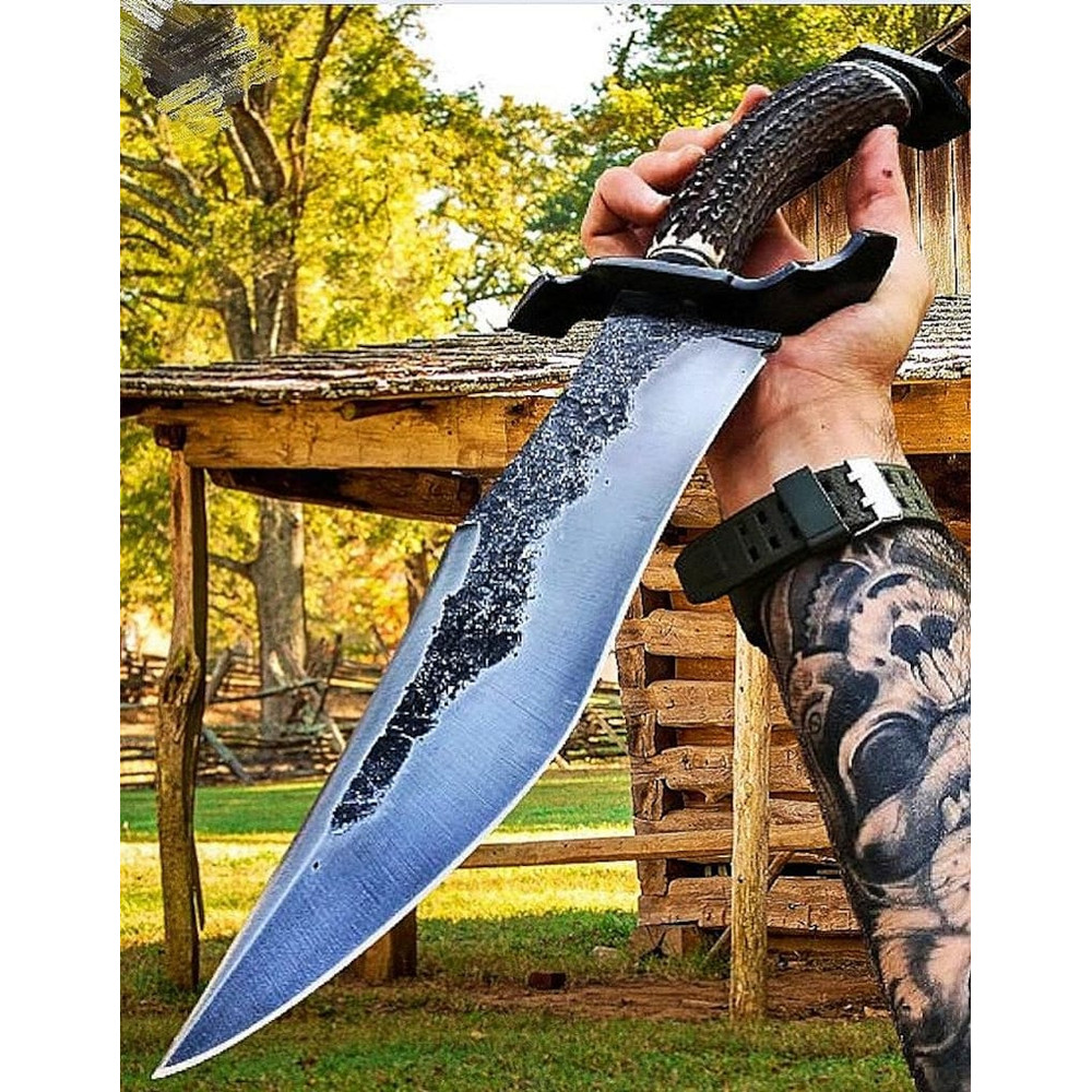 J2 Steel Knives Handmade Knives 18 StagAntler Handle J2 Steel Forged Knife Engraved Knife Camping Hunting Bowie 3