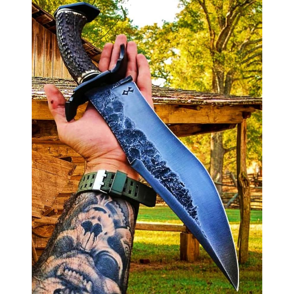 J2 Steel Knives Handmade Knives 18 StagAntler Handle J2 Steel Forged Knife Engraved Knife Camping Hunting Bowie 2