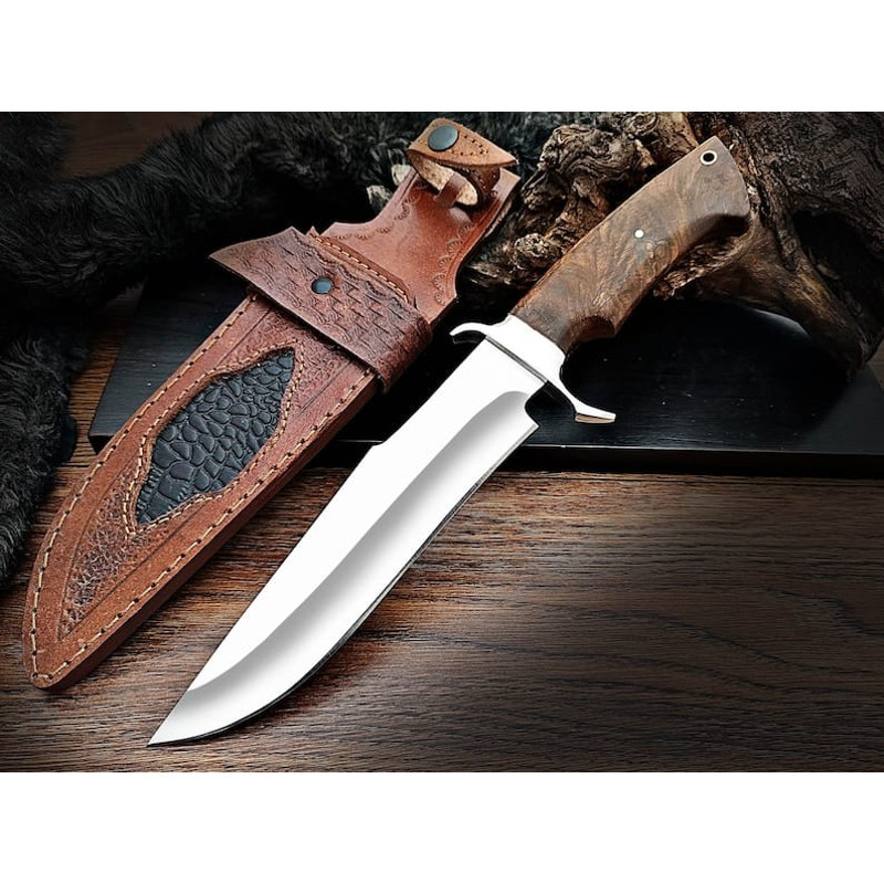 Custom Handmade D2 Steel 13 Inch Bowie Knife Perfect Grip Premium Leather Sheath Best Wedding Gift 0