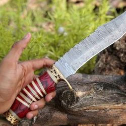 customize handmade damascus bowie knife with brass guard and spacers handle, gift for him, boyfriend, her,christmas gift