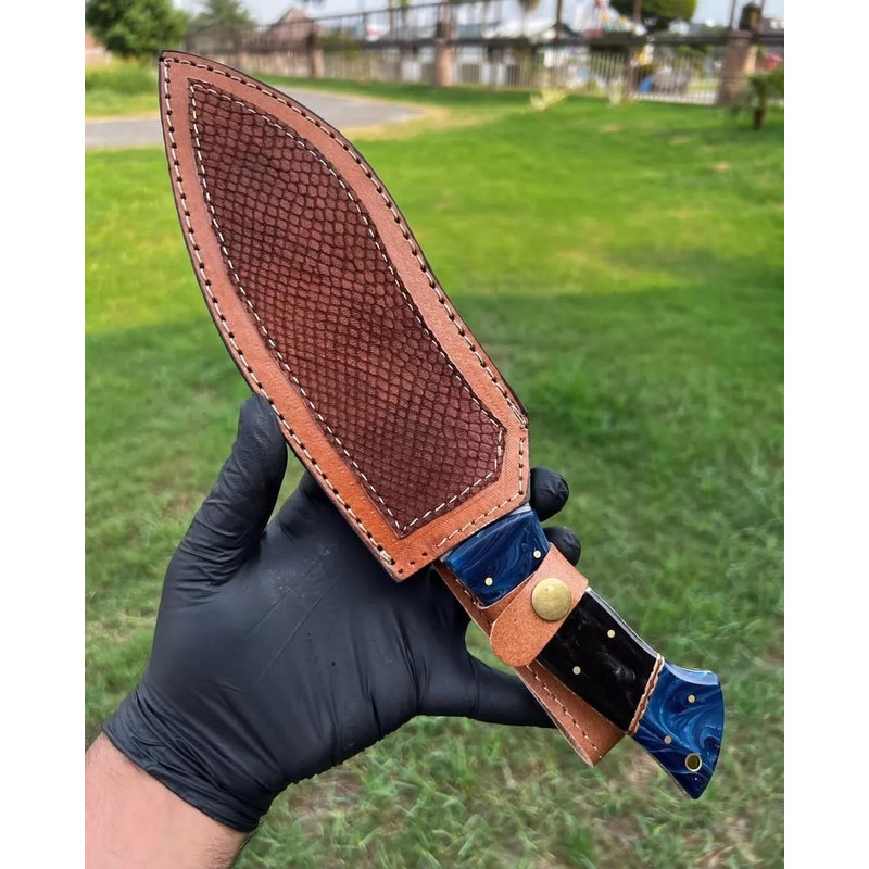 Custom HAND FORGED DAMASCUS STEEL Hunting Kukri KNIFE BLADE Full Tang Leather Sheath Best Gift 6