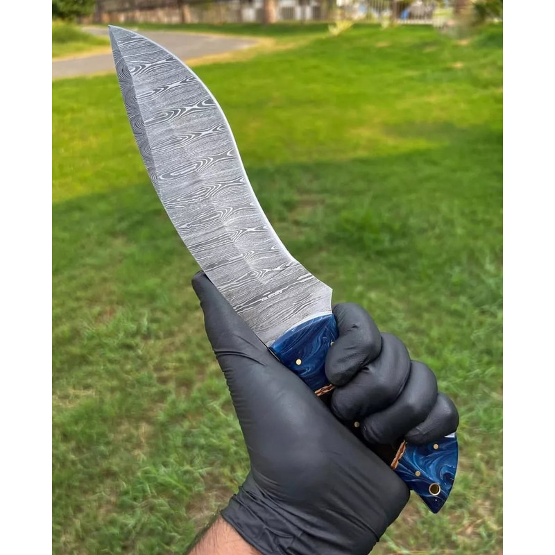 Custom HAND FORGED DAMASCUS STEEL Hunting Kukri KNIFE BLADE Full Tang Leather Sheath Best Gift 5