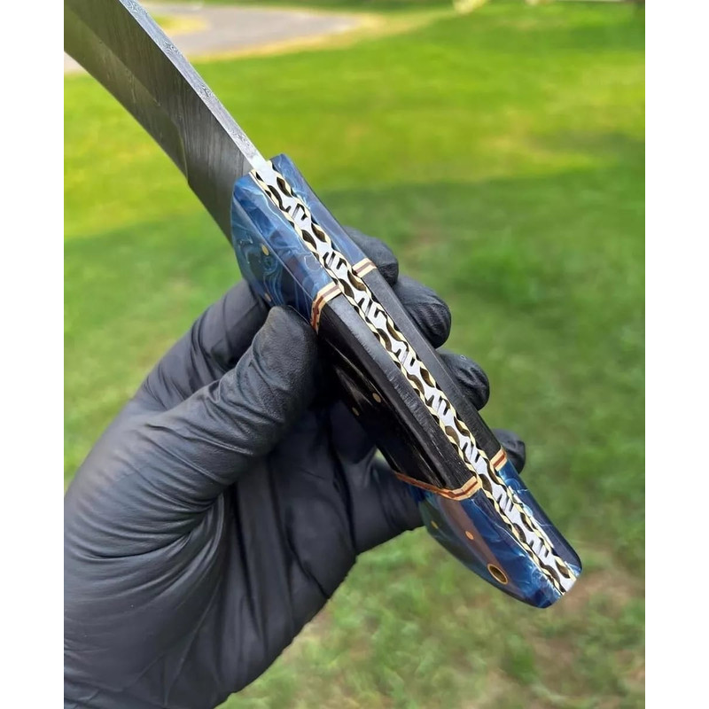 Custom HAND FORGED DAMASCUS STEEL Hunting Kukri KNIFE BLADE Full Tang Leather Sheath Best Gift 4