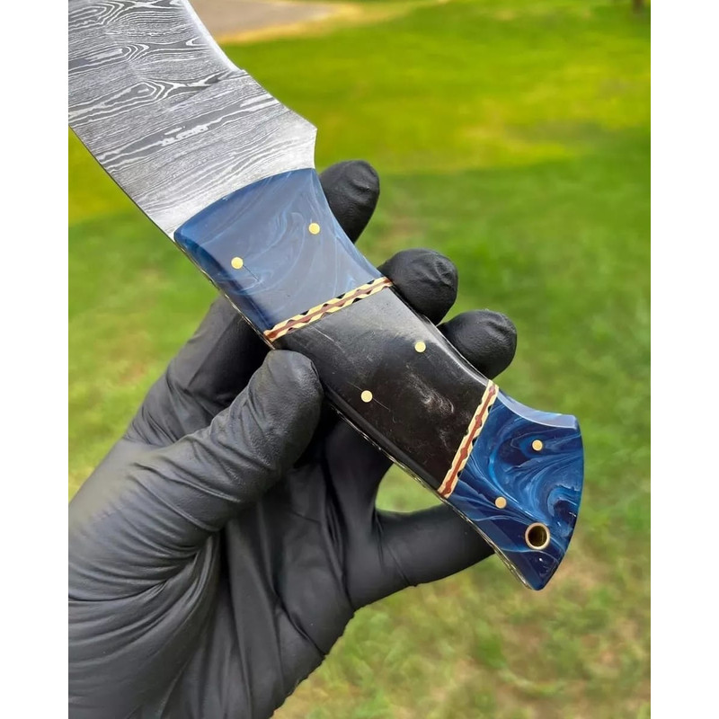 Custom HAND FORGED DAMASCUS STEEL Hunting Kukri KNIFE BLADE Full Tang Leather Sheath Best Gift 3