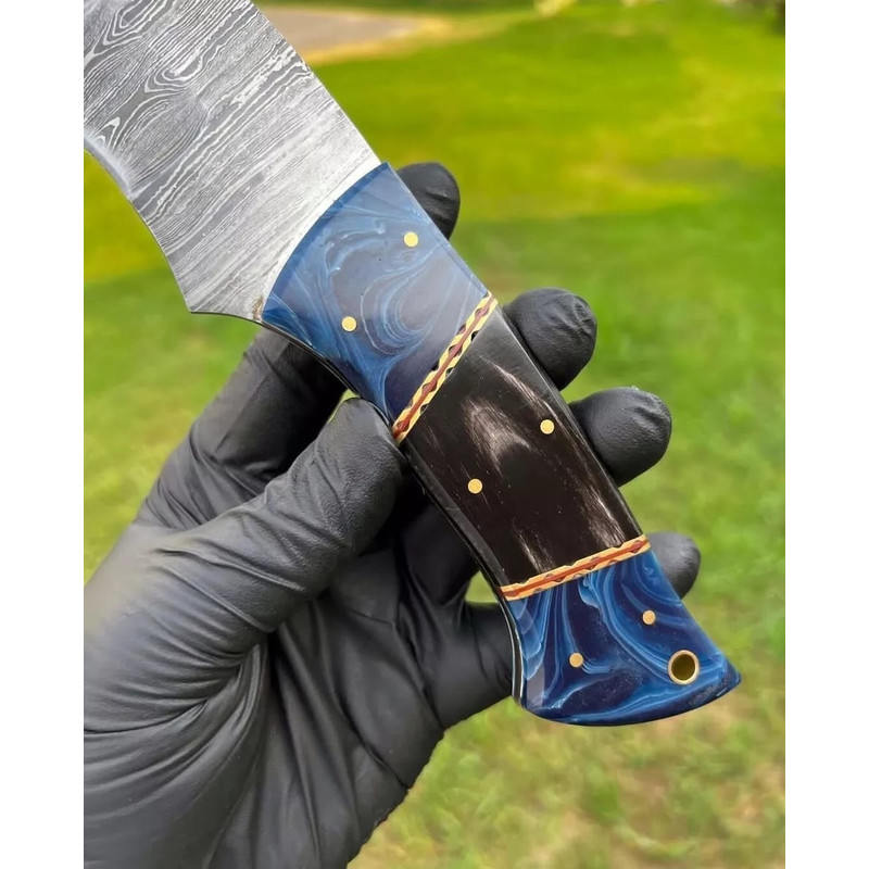 Custom HAND FORGED DAMASCUS STEEL Hunting Kukri KNIFE BLADE Full Tang Leather Sheath Best Gift 2