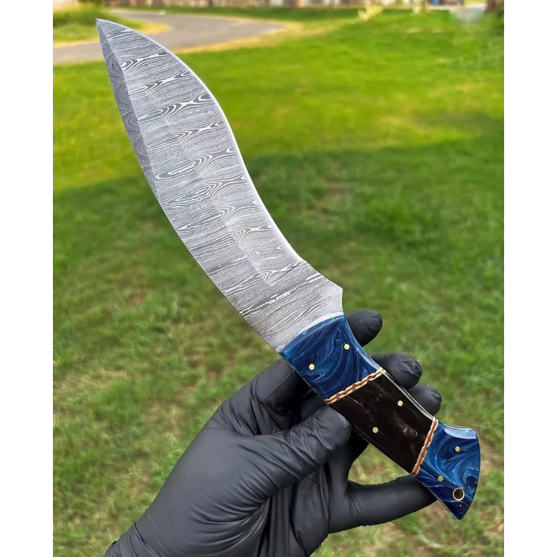 Custom HAND FORGED DAMASCUS STEEL Hunting Kukri KNIFE BLADE Full Tang Leather Sheath Best Gift 1