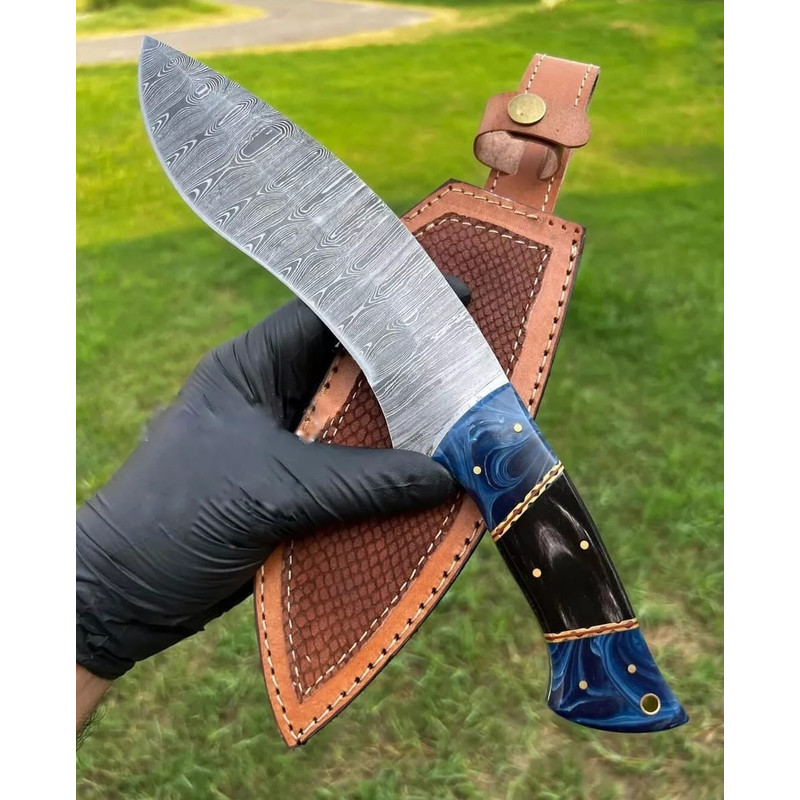 Custom HAND FORGED DAMASCUS STEEL Hunting Kukri KNIFE BLADE Full Tang Leather Sheath Best Gift 0