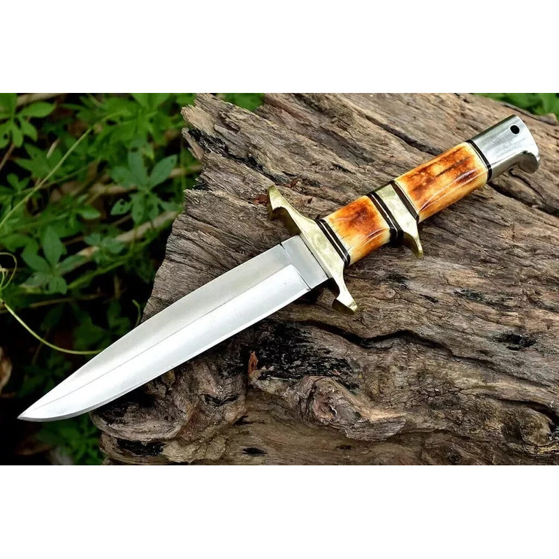 Custom Hand Forged Steel Hunting Knife Burnt Bone Handle With Leather Sheath Outdoor Camping Bushcraft Knife Best Gift 5