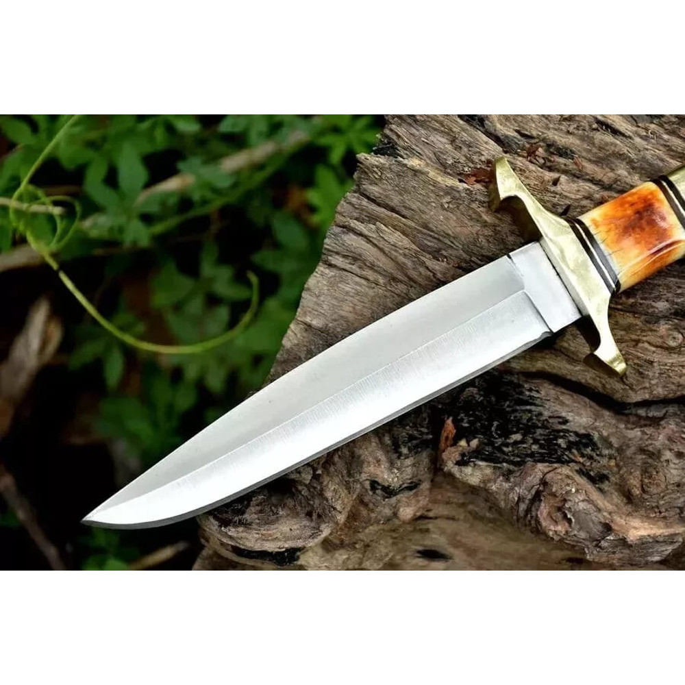 Custom Hand Forged Steel Hunting Knife Burnt Bone Handle With Leather Sheath Outdoor Camping Bushcraft Knife Best Gift 4