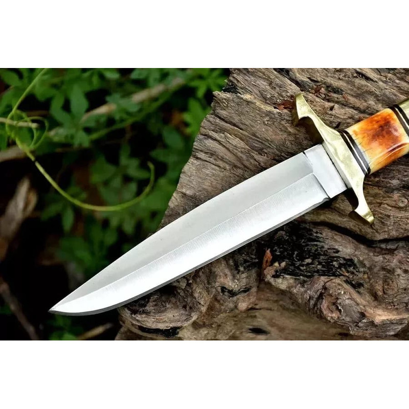 Custom Hand Forged Steel Hunting Knife Burnt Bone Handle With Leather Sheath Outdoor Camping Bushcraft Knife Best Gift 4