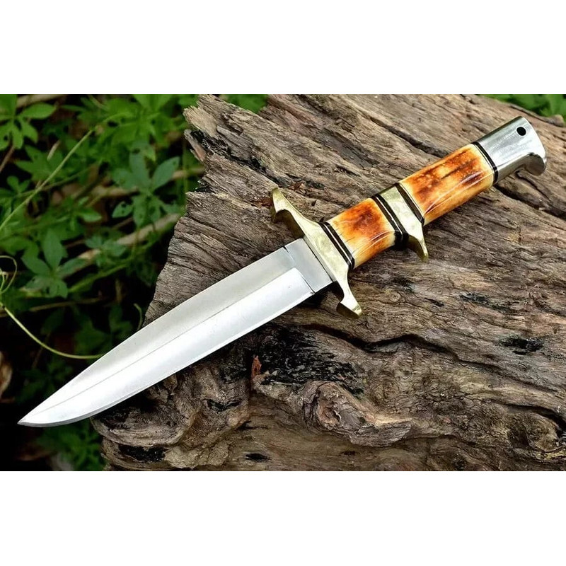 Custom Hand Forged Steel Hunting Knife Burnt Bone Handle With Leather Sheath Outdoor Camping Bushcraft Knife Best Gift 2