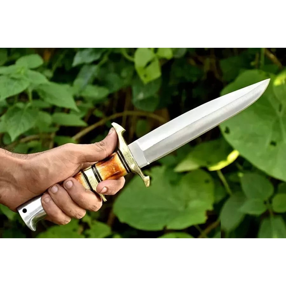 Custom Hand Forged Steel Hunting Knife Burnt Bone Handle With Leather Sheath Outdoor Camping Bushcraft Knife Best Gift 1
