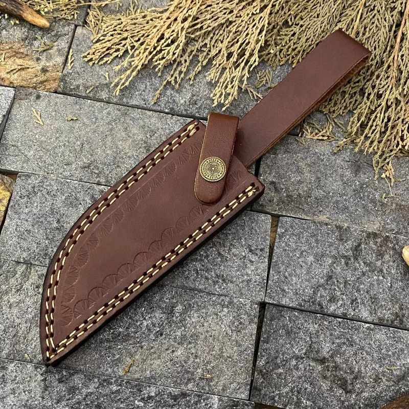 Custom HAND FORGED Damascus Skinner Knife Hunting Camping WSheath 7