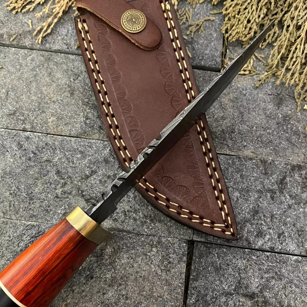 Custom HAND FORGED Damascus Skinner Knife Hunting Camping WSheath 5