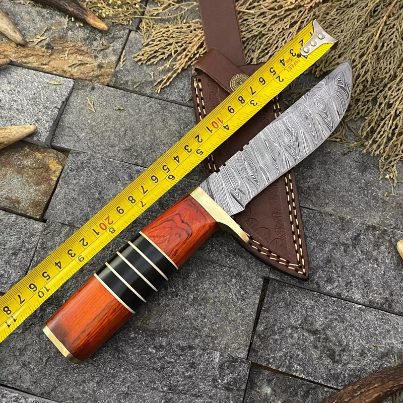 Custom HAND FORGED Damascus Skinner Knife Hunting Camping WSheath 6