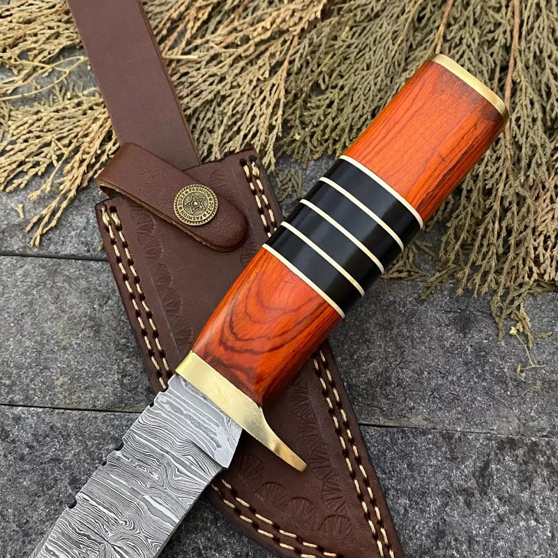 Custom HAND FORGED Damascus Skinner Knife Hunting Camping WSheath 1