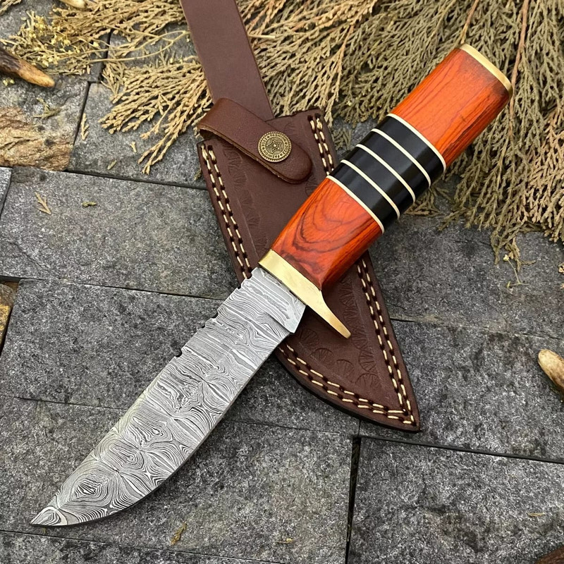Custom HAND FORGED Damascus Skinner Knife Hunting Camping WSheath 0