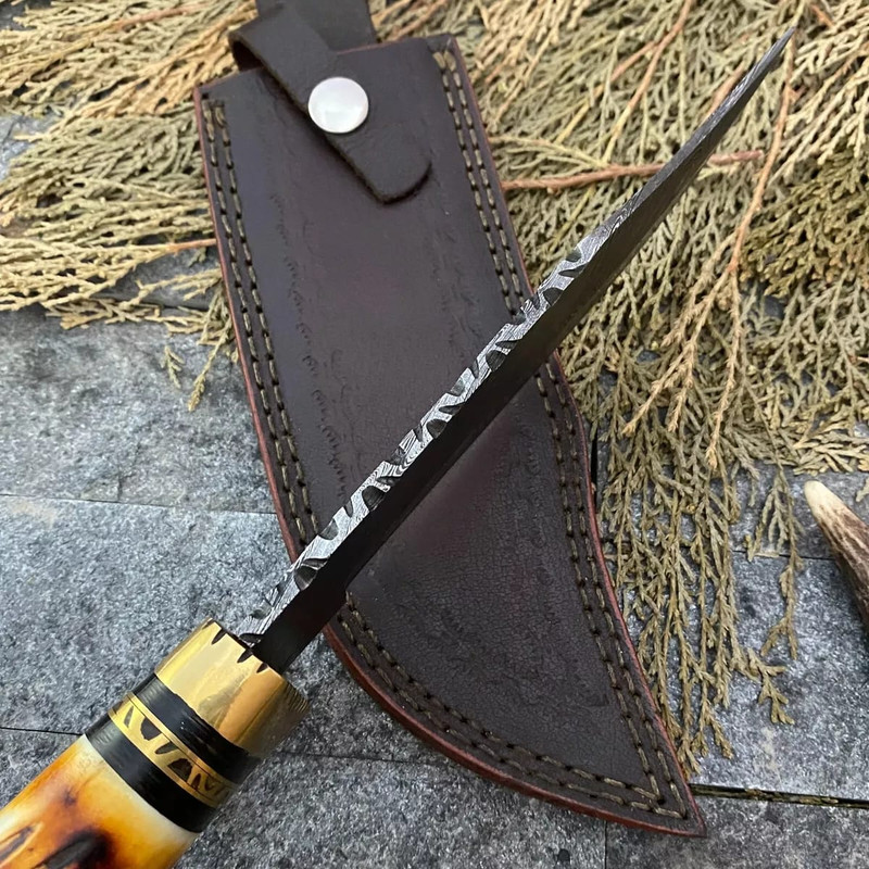 Custom Handmade Damascus Steel Bowie Hunting Knife Eagle Head Handle W Sheath 7