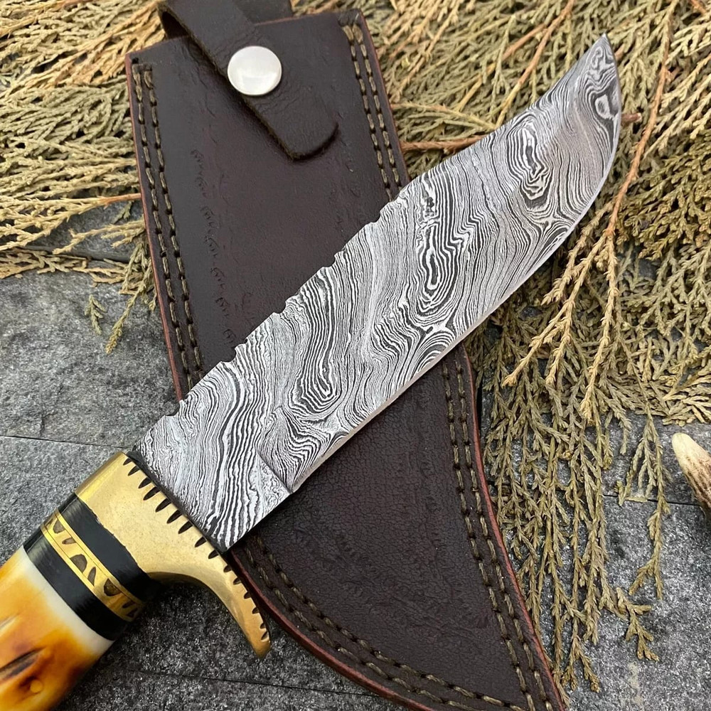 Custom Handmade Damascus Steel Bowie Hunting Knife Eagle Head Handle W Sheath 5