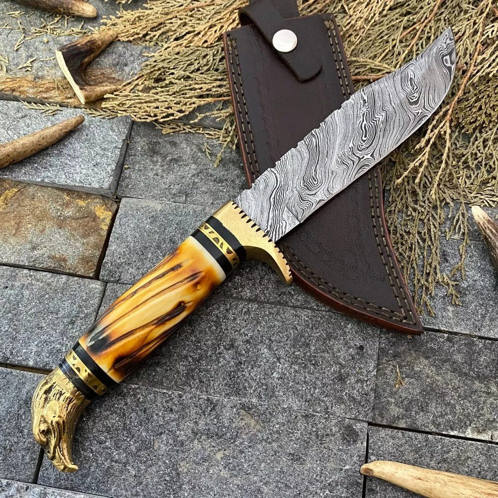 Custom Handmade Damascus Steel Bowie Hunting Knife Eagle Head Handle W Sheath 4