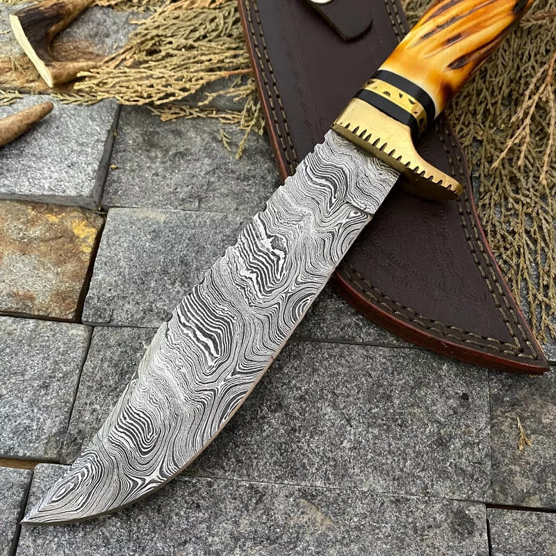 Custom Handmade Damascus Steel Bowie Hunting Knife Eagle Head Handle W Sheath 3