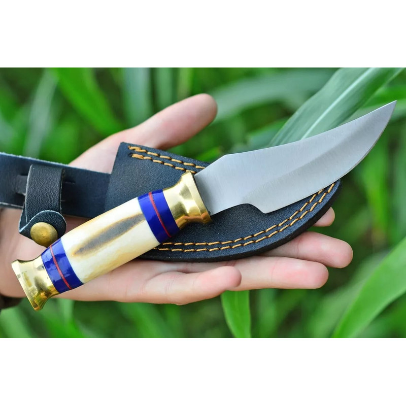 CUSTOM HAND FORGED D2 STEEL Camping Skinner Hunting Knife With Sheath Outdoor Knife Best Gift 0
