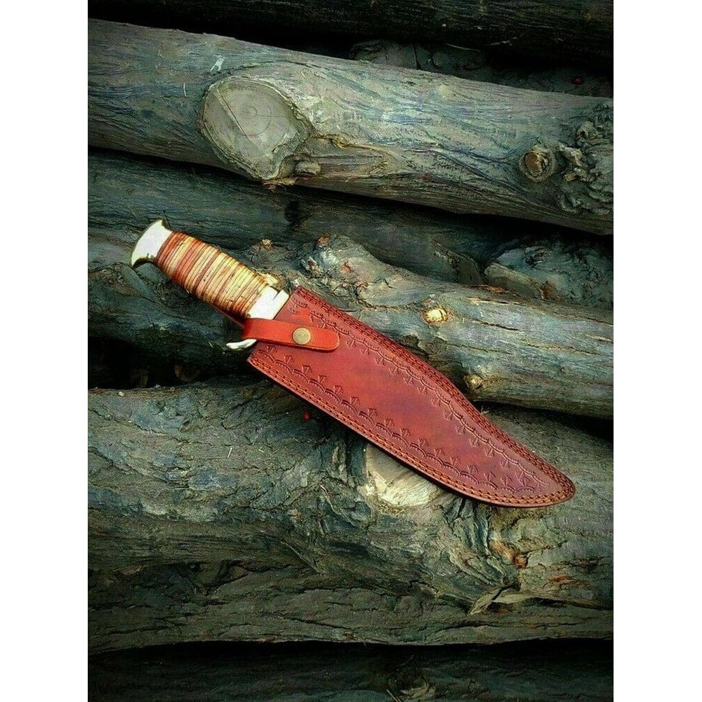 Custom Handmade Damascus Steel Bowie Knife Fixed Blade Knife For Hunting Camping Outdoor Activities 3