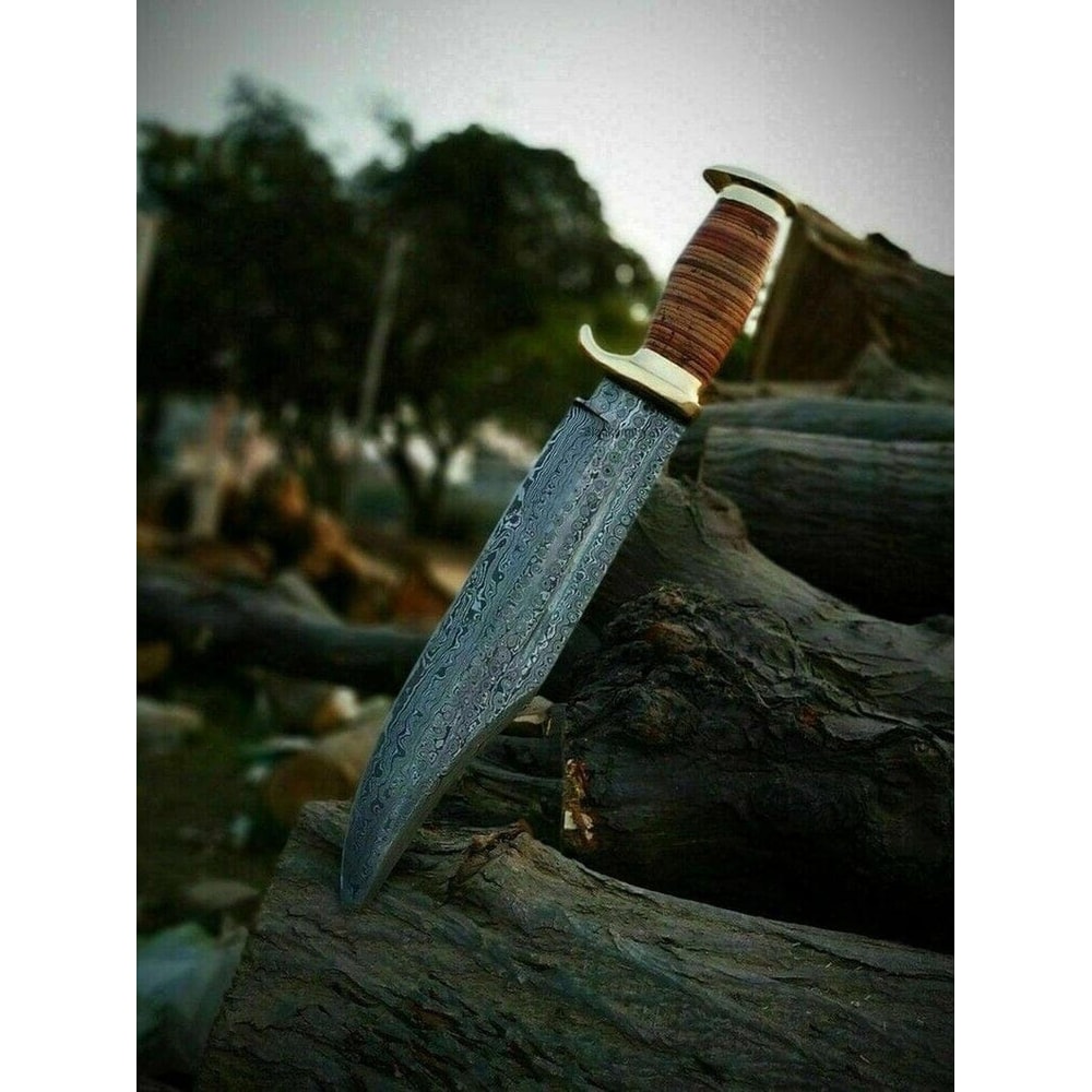 Custom Handmade Damascus Steel Bowie Knife Fixed Blade Knife For Hunting Camping Outdoor Activities 2