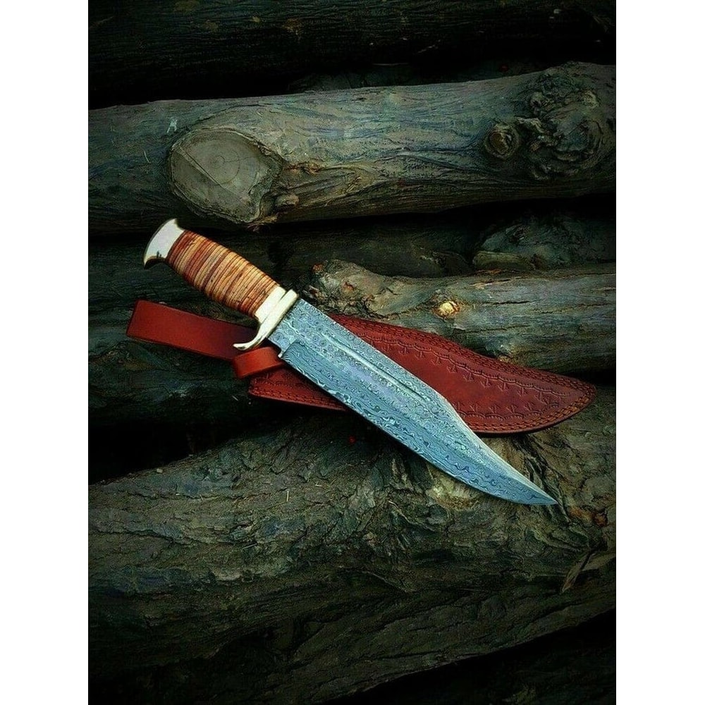 Custom Handmade Damascus Steel Bowie Knife Fixed Blade Knife For Hunting Camping Outdoor Activities 0