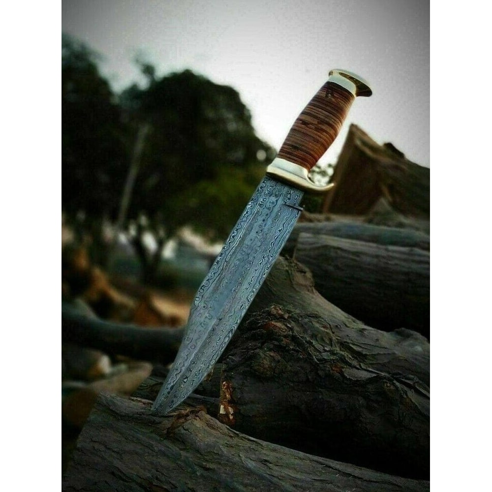 Custom Handmade Damascus Steel Bowie Knife Fixed Blade Knife For Hunting Camping Outdoor Activities 1