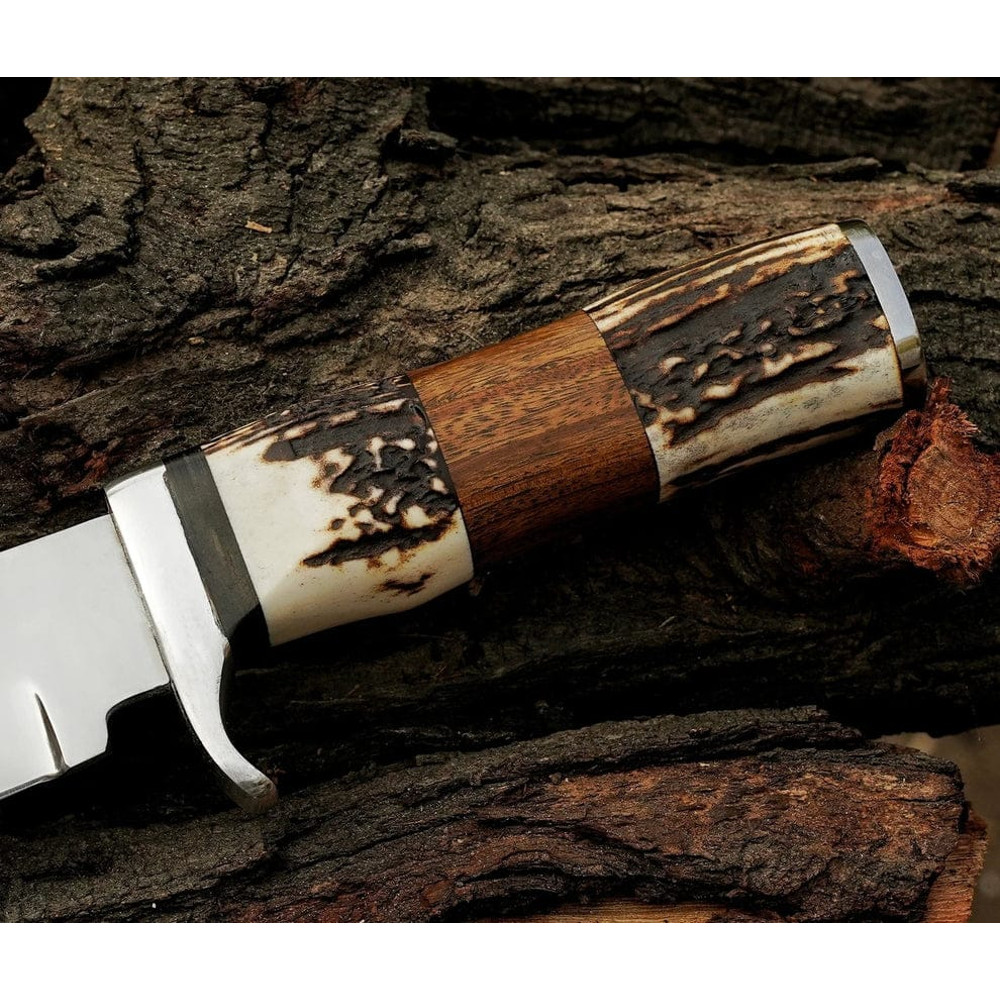 Custom Handmade J2 Steel Bowie Knife Stag Horn Handle Leather Sheath Best Gift 3