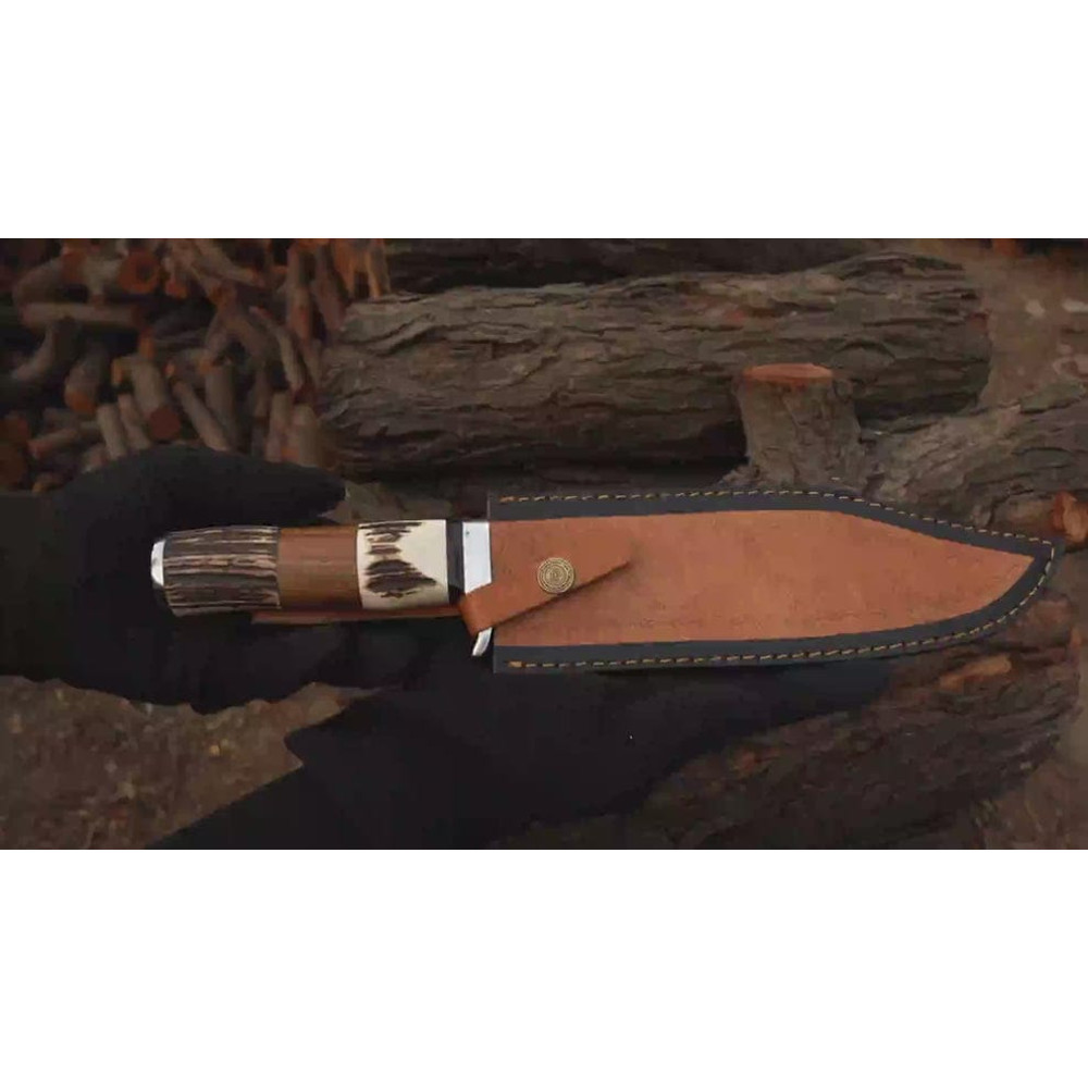 Custom Handmade J2 Steel Bowie Knife Stag Horn Handle Leather Sheath Best Gift 4