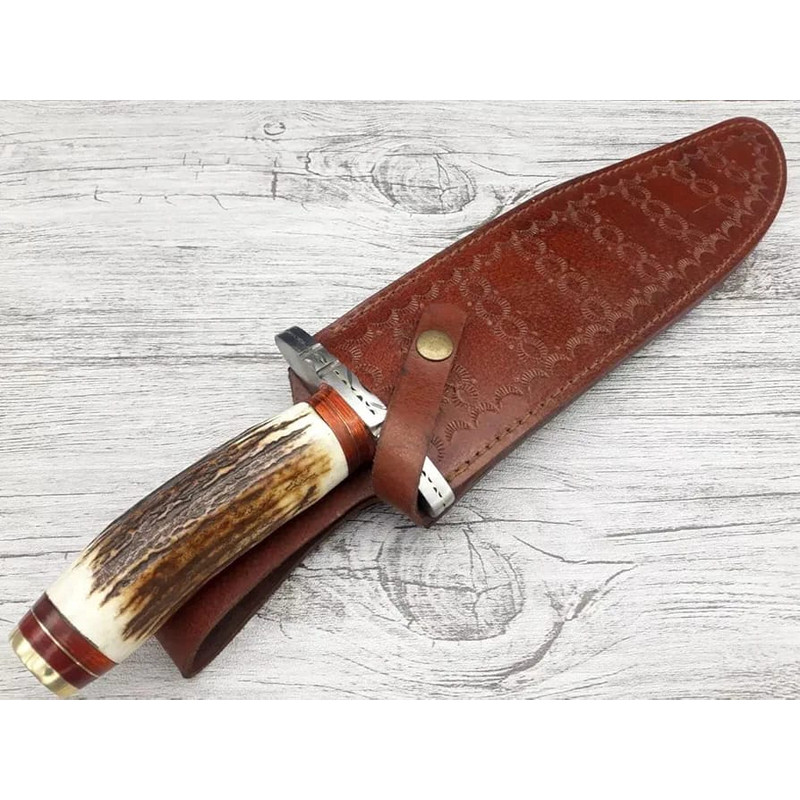 Custom Handmade D2 Steel Luxury Bowie Knife Deer Antler Stag Handle Outdoor Fixed Blade Hunting Kni 6