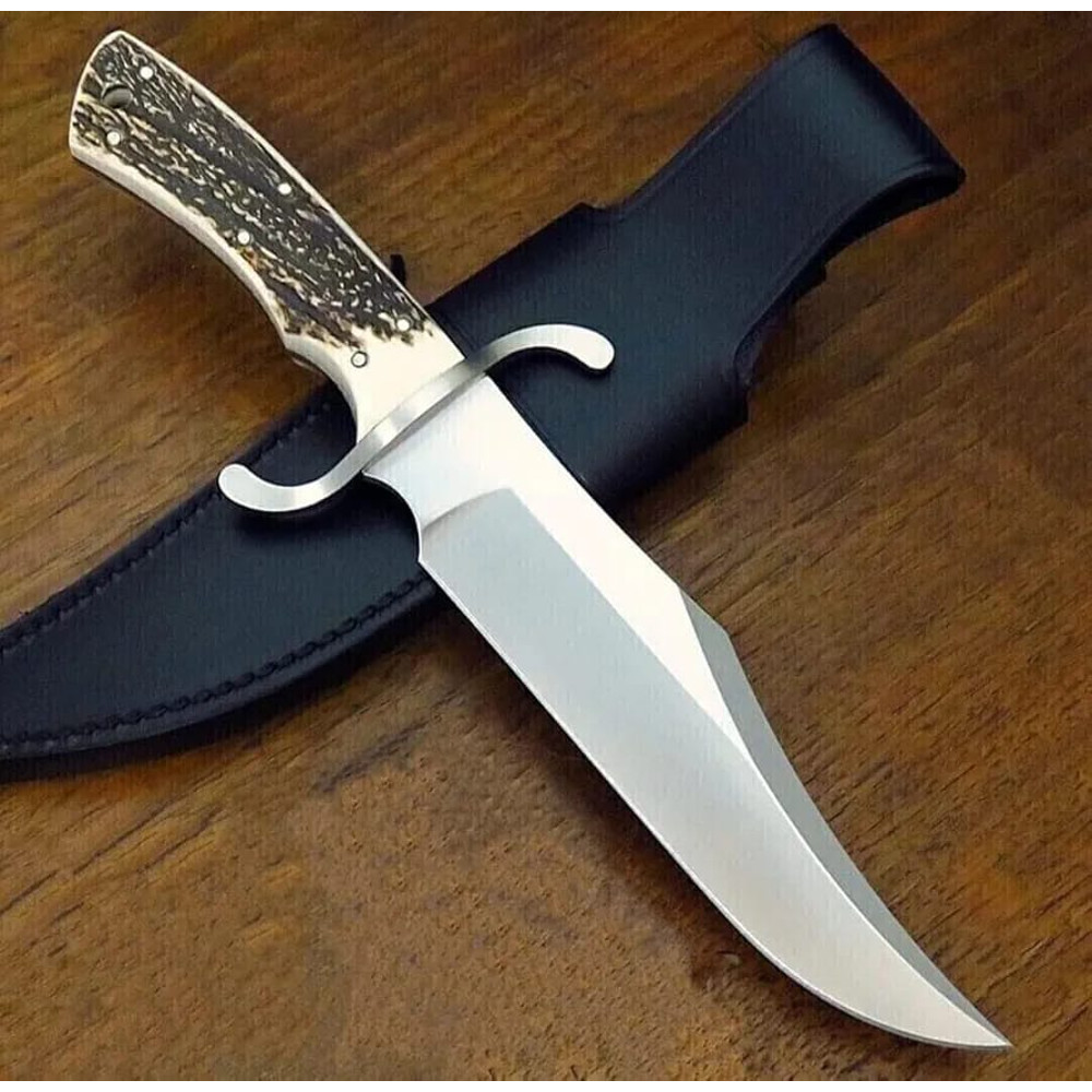 Custom Handmade Lovely Style D2 Steel Stag Antler Handle Full Tang Hunting Knife With Leather Sheat 0