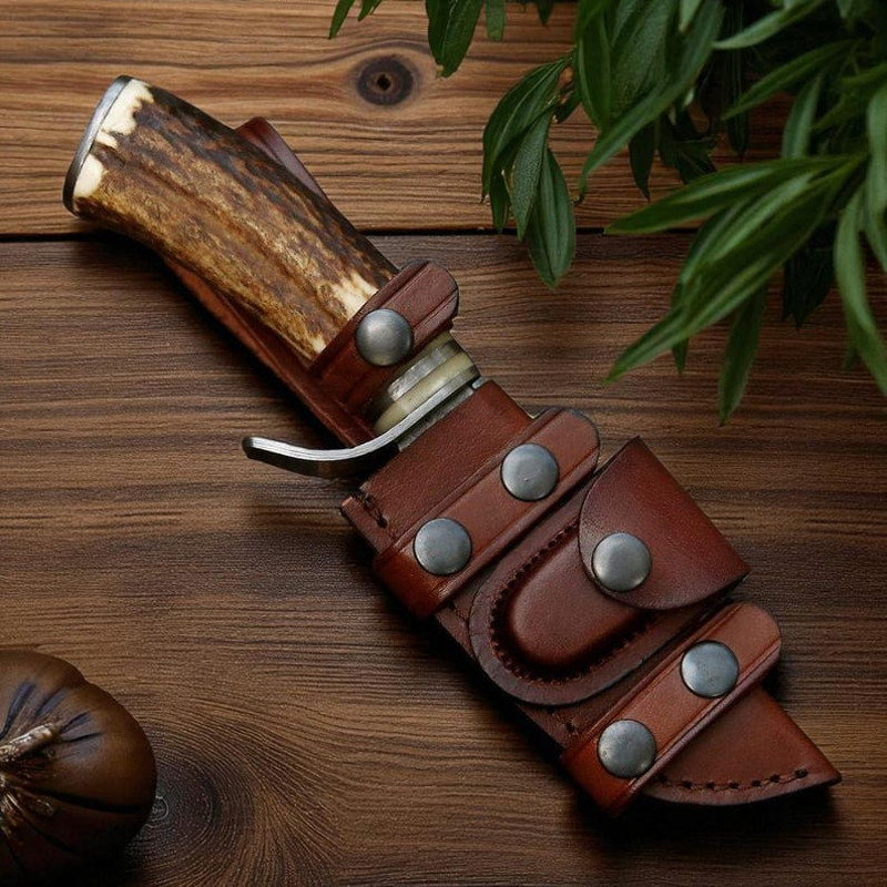 Top Rated Bowie Knife  Handmade Damascus Steel  Antler Handle  Best Handmade Bowie Knife With Leath 4