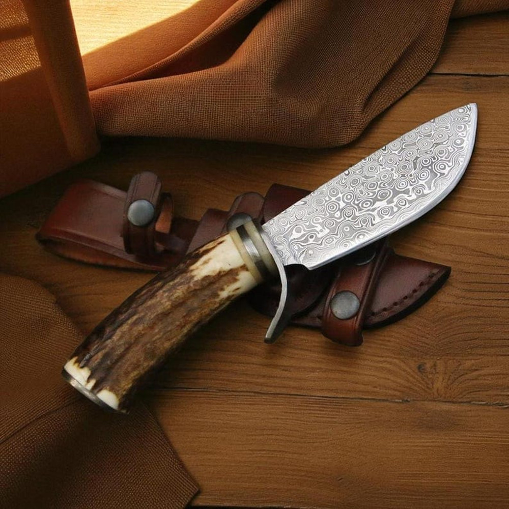 Top Rated Bowie Knife  Handmade Damascus Steel  Antler Handle  Best Handmade Bowie Knife With Leath 2