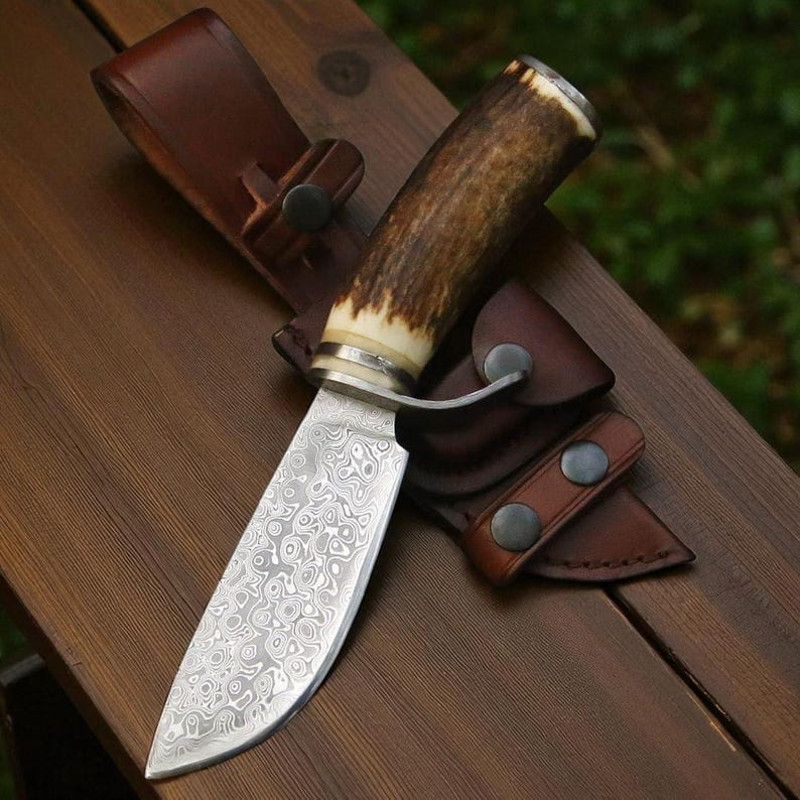 Top Rated Bowie Knife  Handmade Damascus Steel  Antler Handle  Best Handmade Bowie Knife With Leath 0