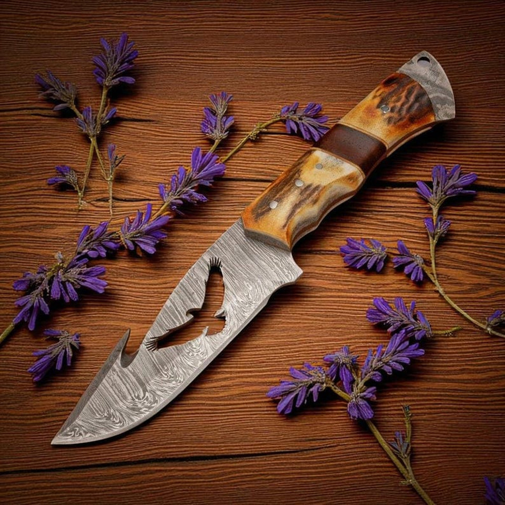 Hand Forged Damascus Steel Hunting Skinner Knife Personalized Knife With Sheath Birthday Gift Bes 1