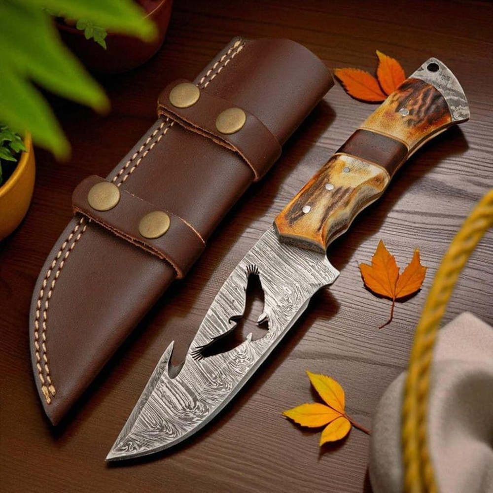 Hand Forged Damascus Steel Hunting Skinner Knife Personalized Knife With Sheath Birthday Gift Bes 0