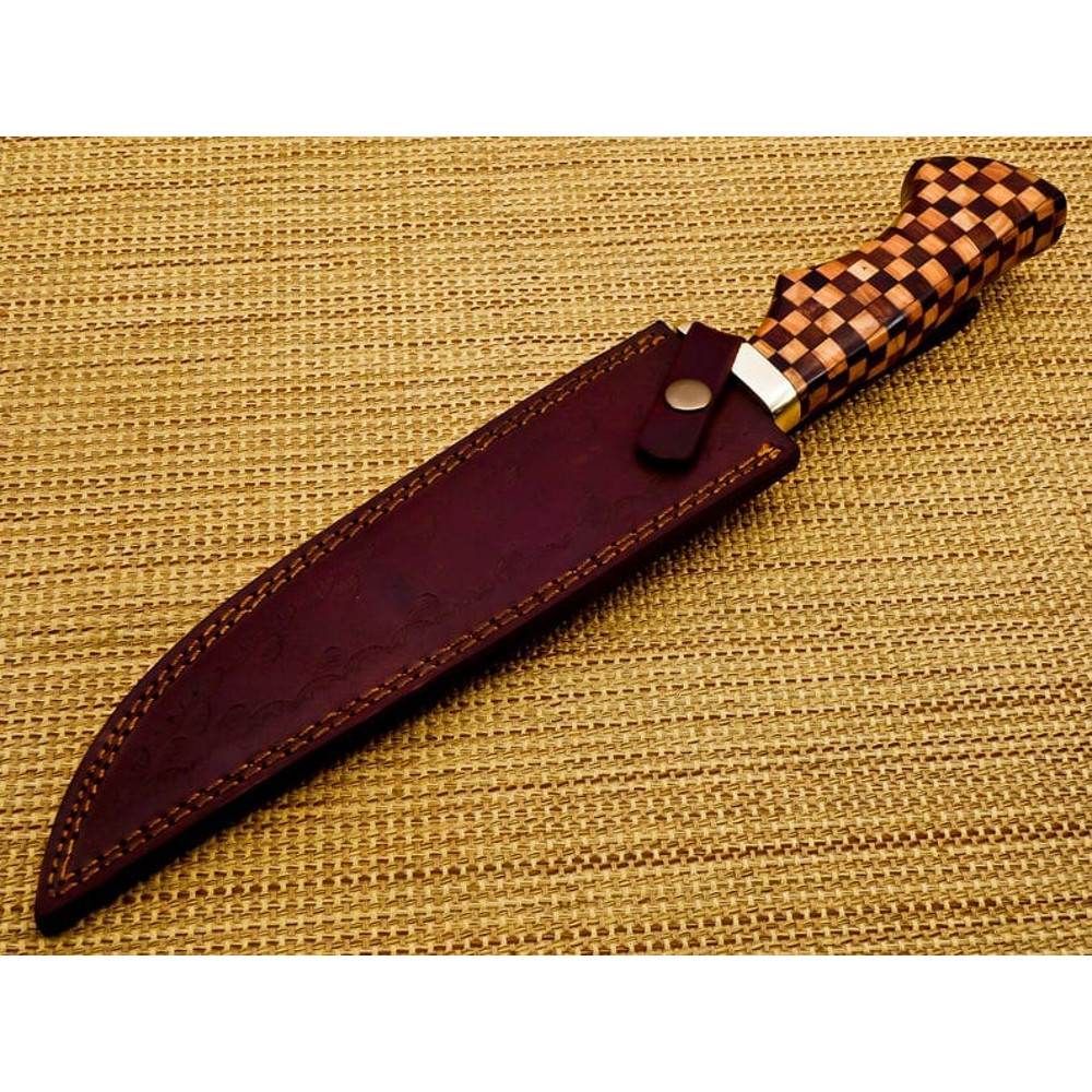 Beautiful Damascus Fixed Blade Knife Custom Handmade Damascus Steel Knife With Rose And Cow Wood Ha 5