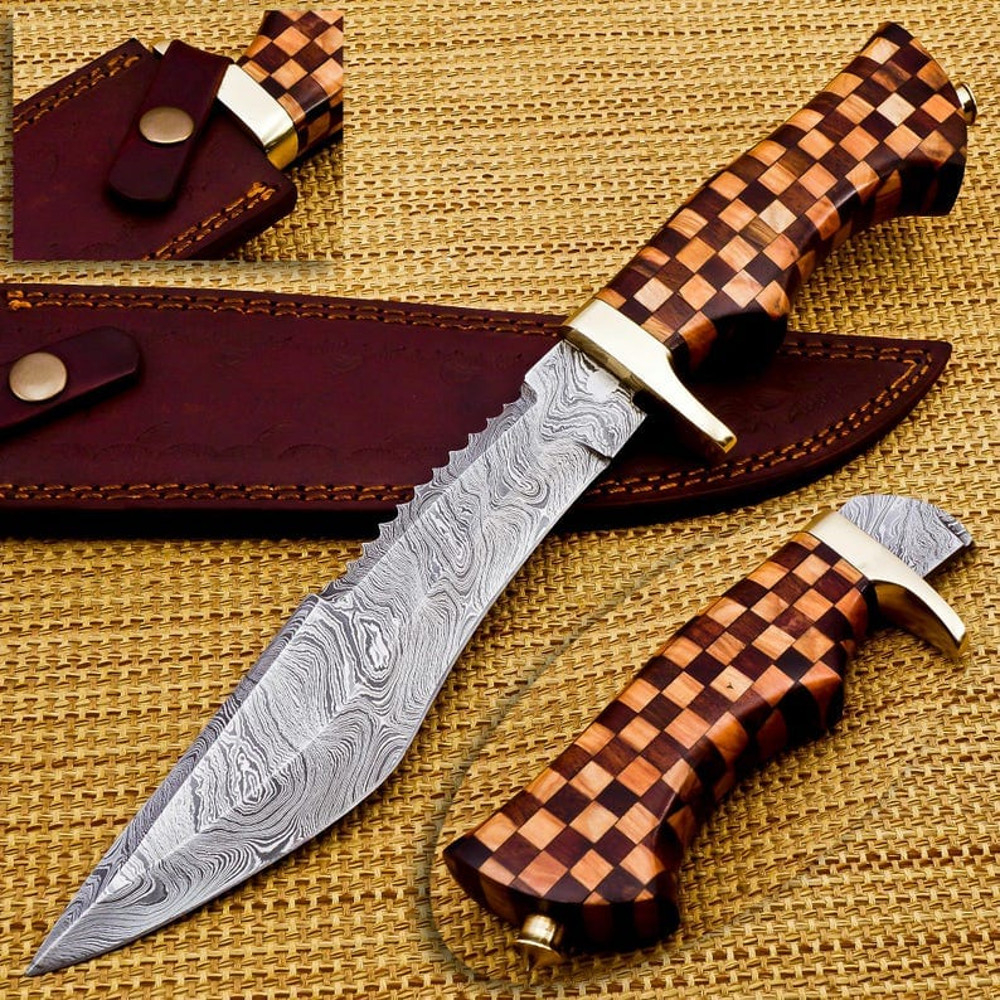 Beautiful Damascus Fixed Blade Knife Custom Handmade Damascus Steel Knife With Rose And Cow Wood Ha 0