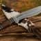 Blade Frenzy Damascus Hunting Knife Hand Engraved Brass Guard Wood Handle Leather Sheath Best Gift 3