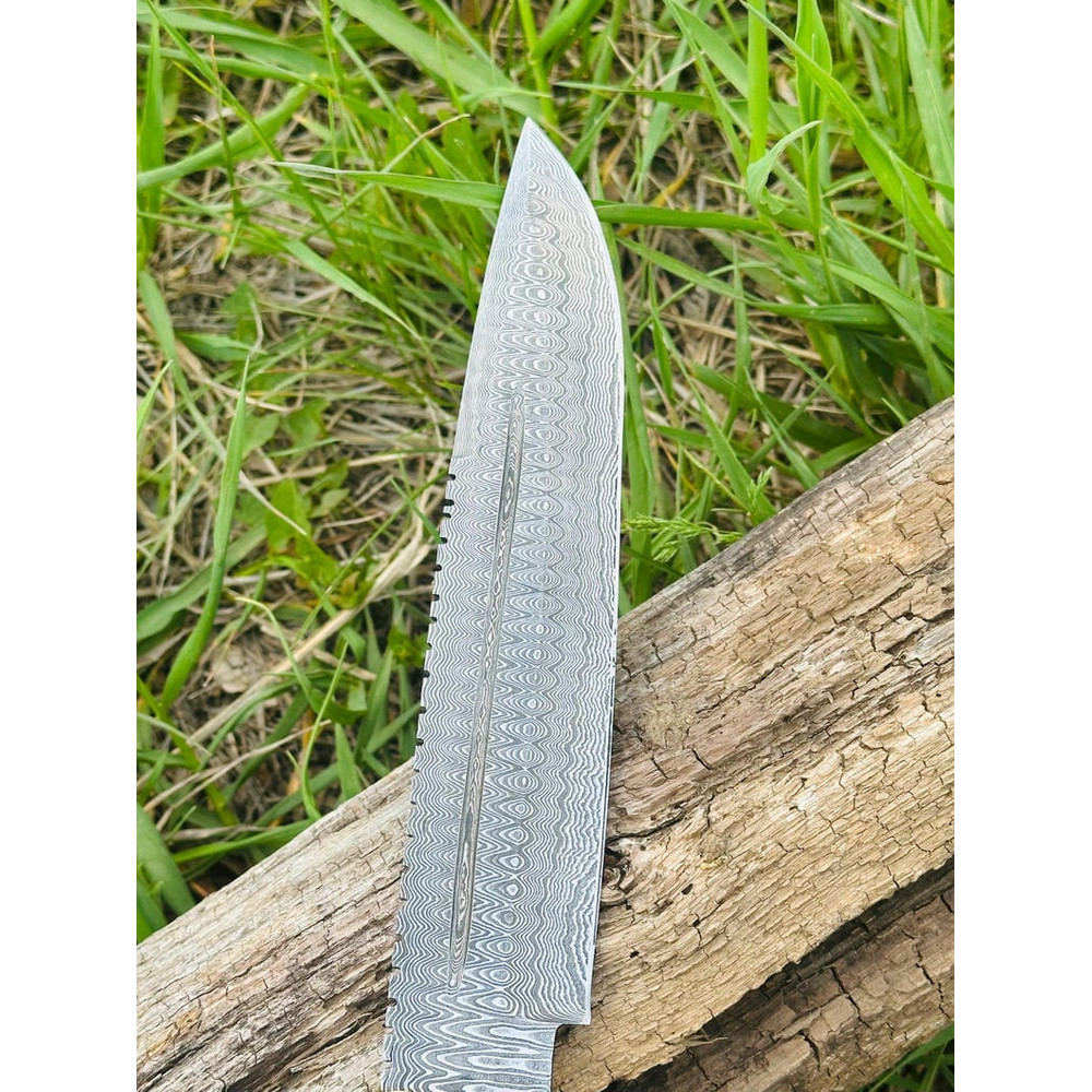 Hand Forged Damascus Hunting Knife With Blue Resin Handle And Brass Guard Unique Collectors Blade F 2